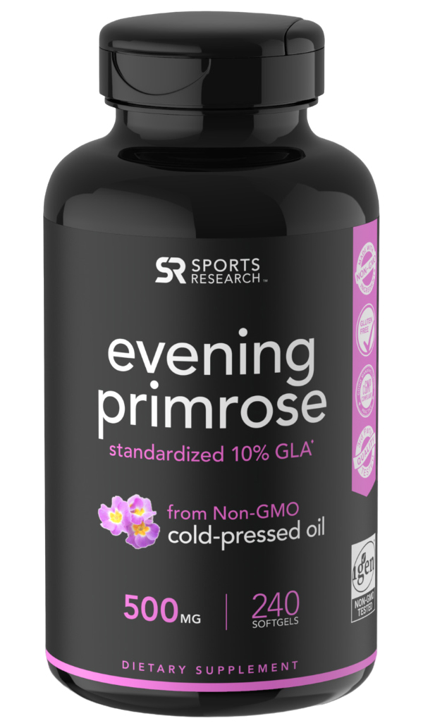 фото Масло примулы вечерней 500 мг, evening primrose oil 500mg, sports research, 240 капсул