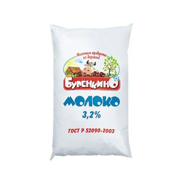 

Молоко 3,2% коровье пастеризованное 800 мл Буренкино БЗМЖ