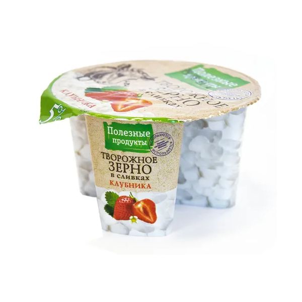 

Творожное зерно Полезные продукты в сливках клубника 5% БЗМЖ 150 г