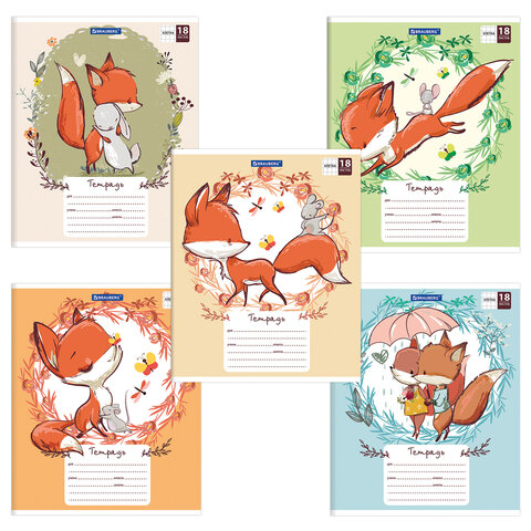 

Тетрадь 18 л. Brauberg, клетка, обложка картон, CUTE FOX, 402992, 40 шт