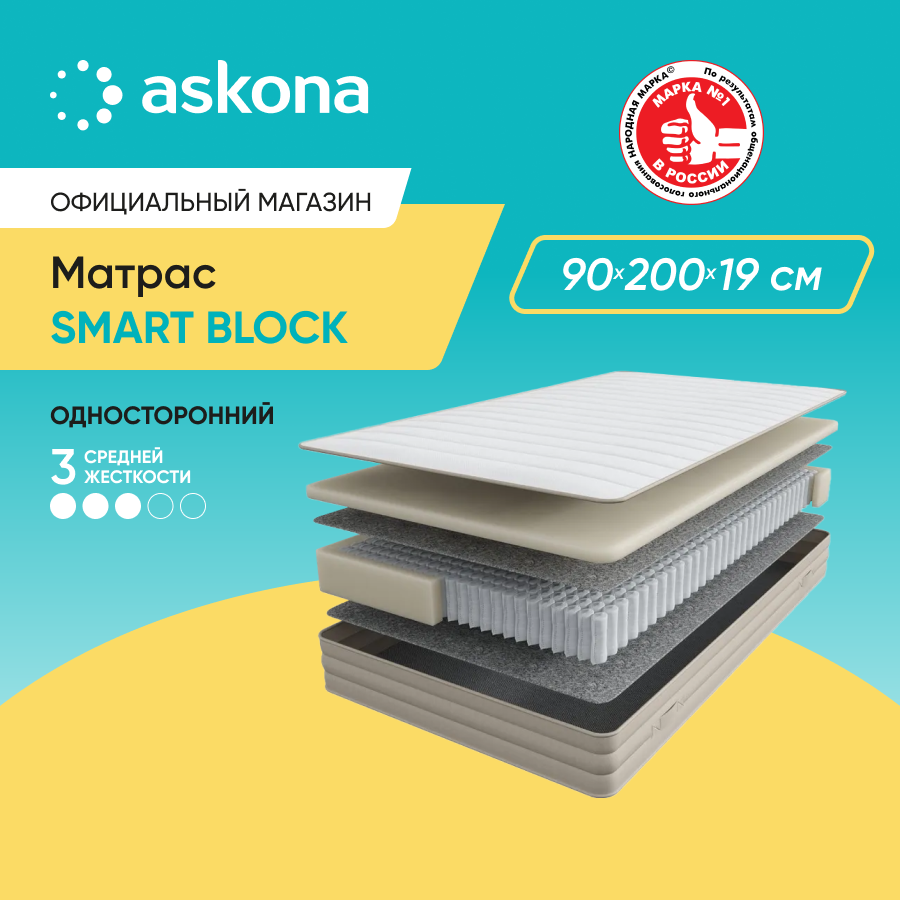 

Матрас Askona Smart Block 90x200, Белый, Smart Block