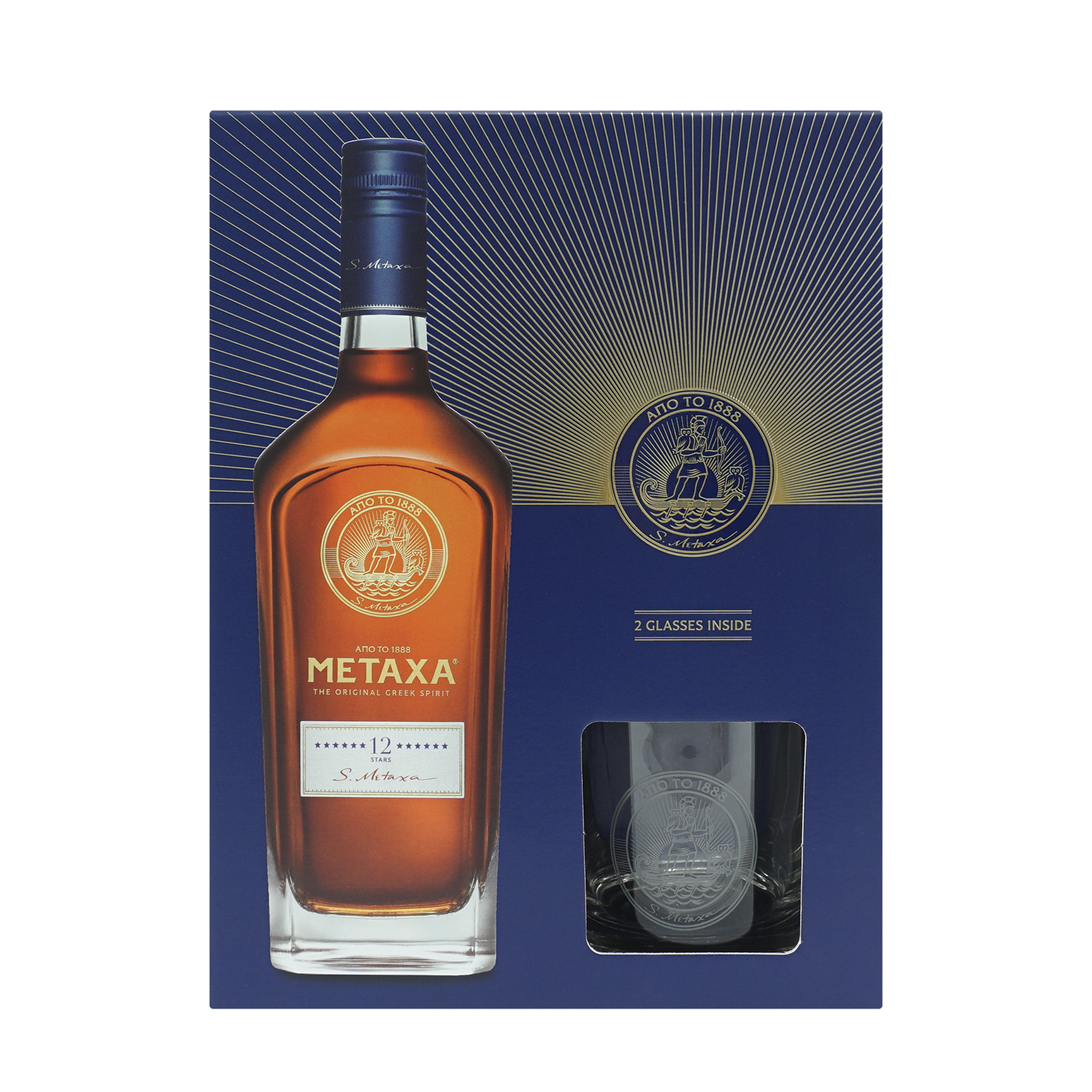 фото Набор бренди metaxa 12* + 2 бокала в подарочной упаковке 40% 0,7 л