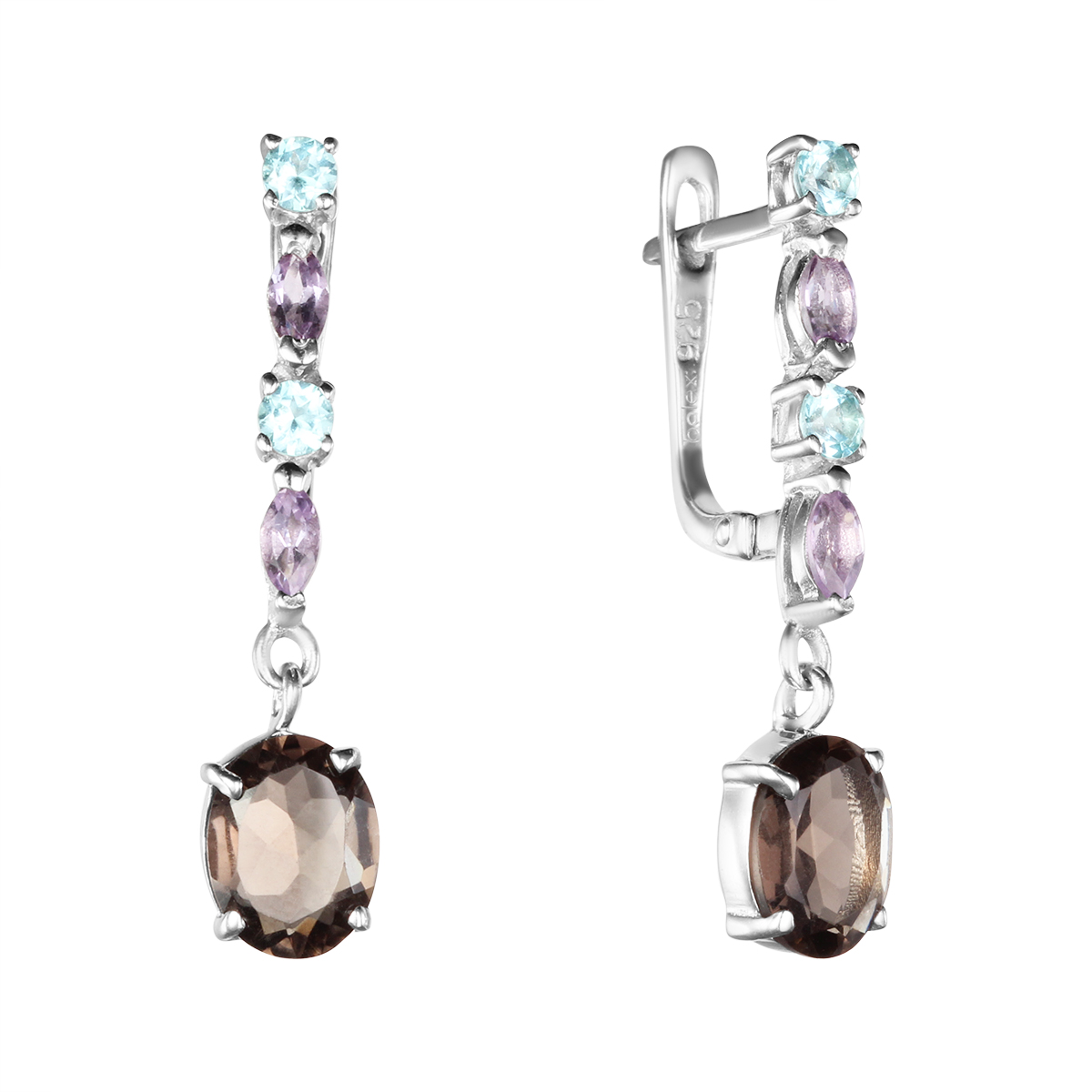 

Серьги женские из серебра Balex Jewellery 2457930028, раухтопаз/аметист, 2457930028
