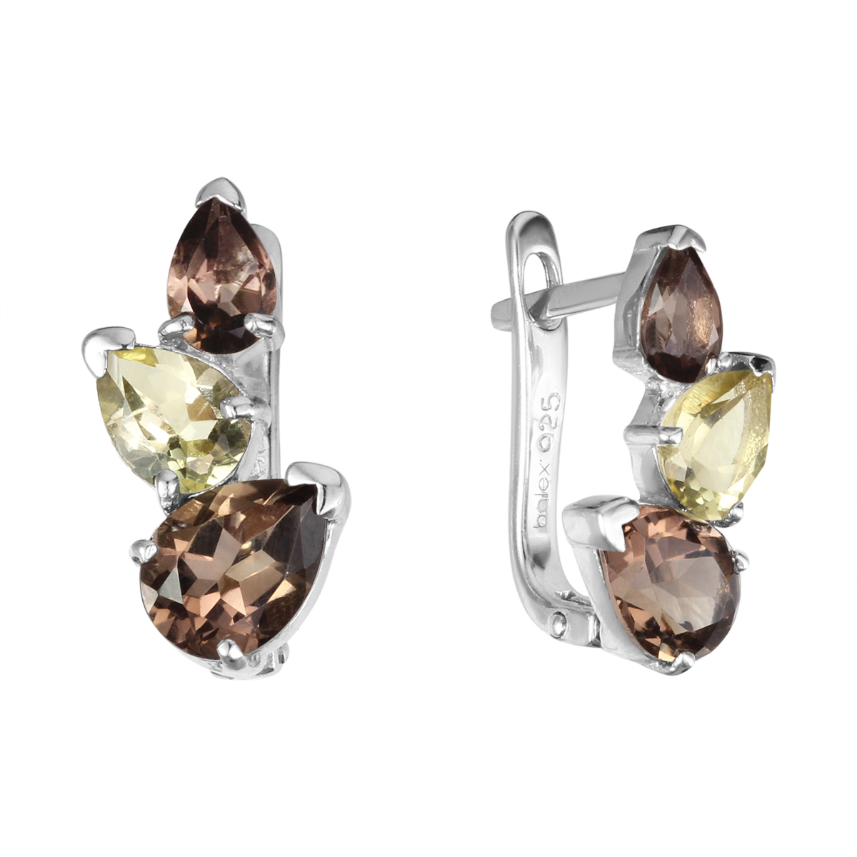

Серьги женские из серебра Balex Jewellery 2457930047, раухтопаз/кварц, 2457930047