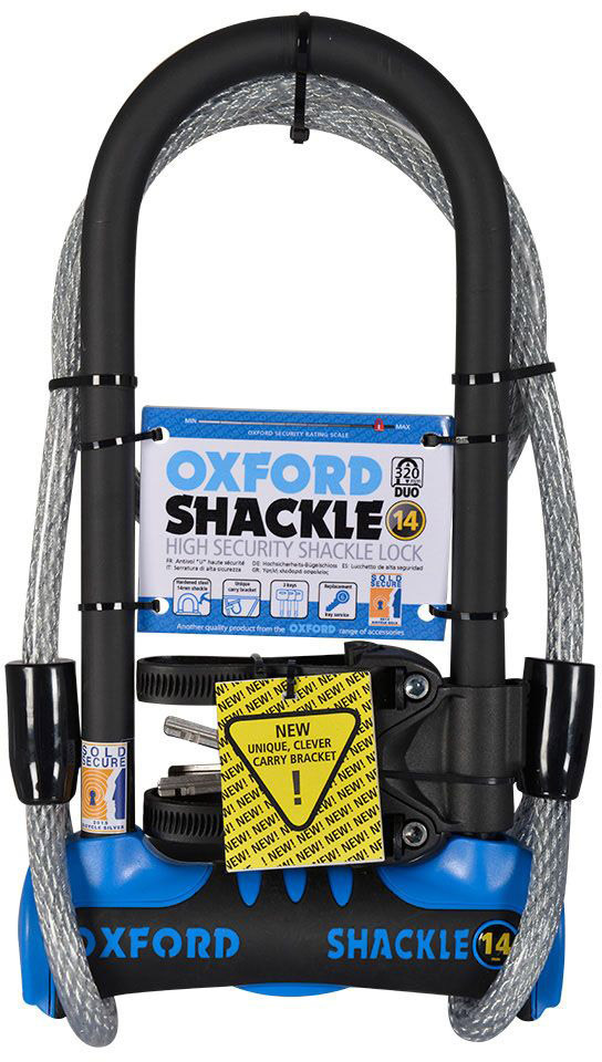 

Велозамок Oxford Shackle 14 Duo 320х14 with 1.2m x 12mm синий