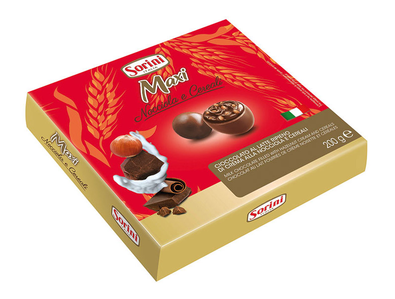 

Шоколадные конфеты Sorini Maxi фундук-злаки 200 г