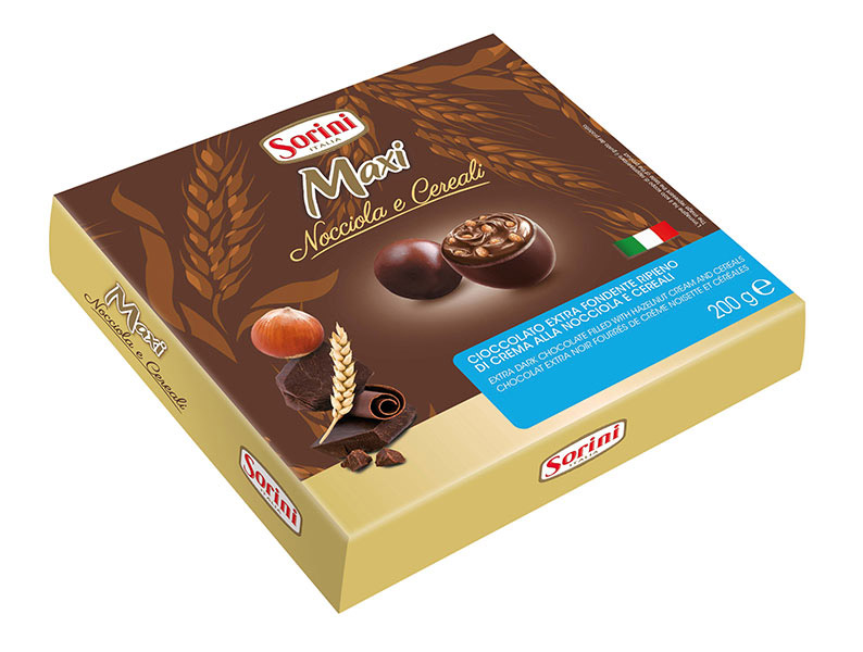 

Шоколадные конфеты Sorini Maxi фундук-злаки 200 г