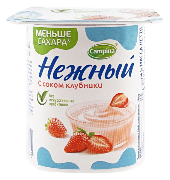 

Продукт йогуртный Campina Нежный с соком клубники 1,2%, 100 г БЗМЖ
