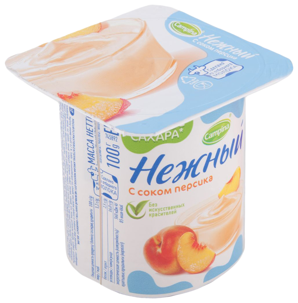 

Продукт йогуртный Campina Нежный с соком персика 1,2%, 100 г БЗМЖ