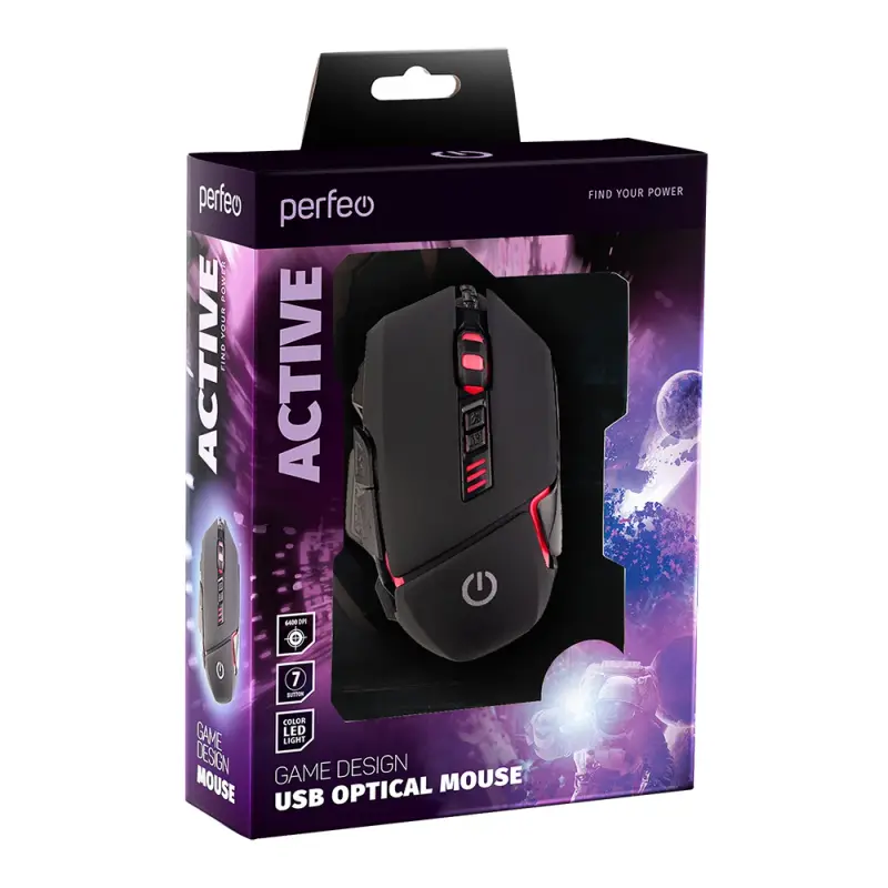 

Проводная игровая мышь Perfeo Active черный (PF_B4889), Active