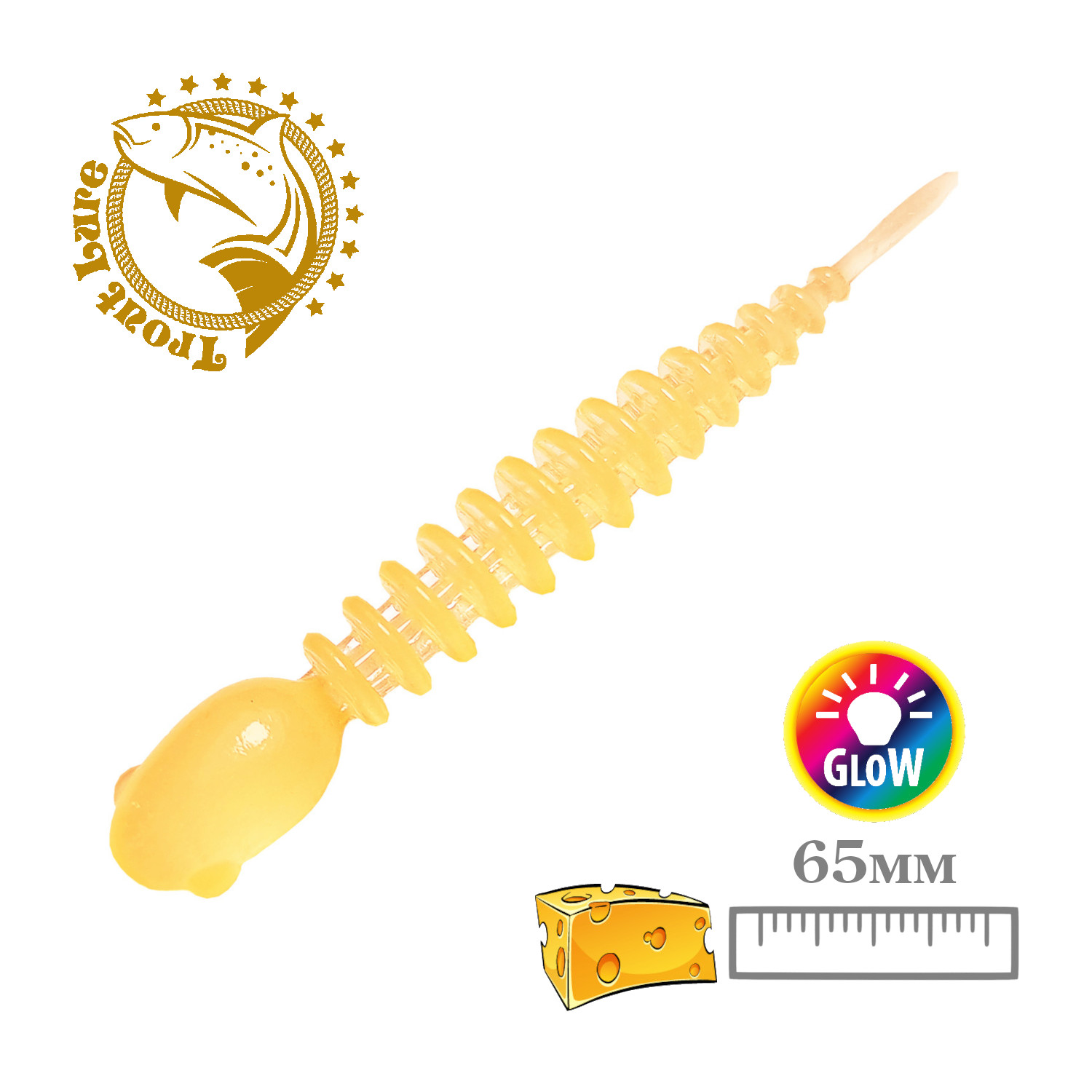 Силиконовая приманка SANSAN trout lure в банке golovastik 65 сыр col 106 clear orange