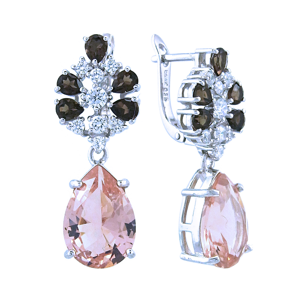 

Серьги подвески из серебра Balex Jewellery 2405937728, морганит/раухтопаз/фианит, 2405937728