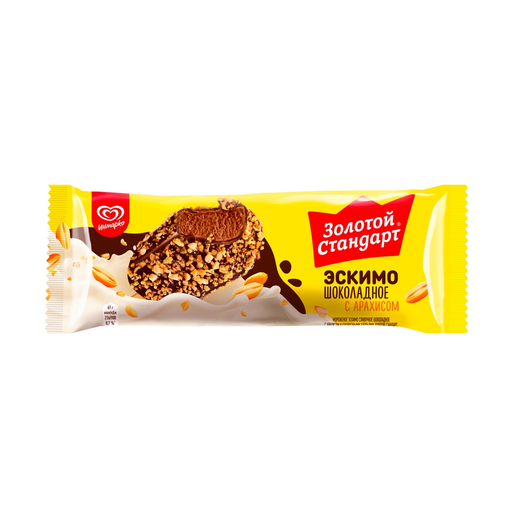 фото Мороженое золотой стандарт шоколадное с арахисом и кукурузными хлопьями в глазури сзмж 61г