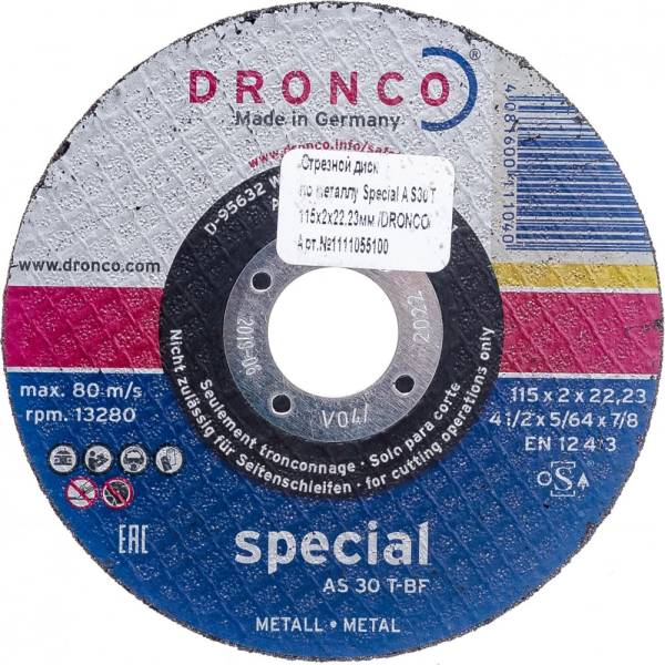 

Диск отрезной по металлу Special AS30T (115x2x22.23 мм) DRONCO 1111055100