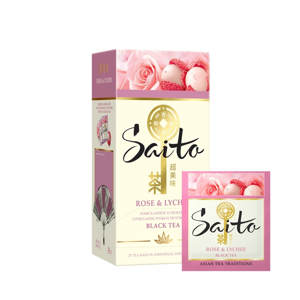 

Чай черный Saito Rose & lychee с лепестками розы и ароматом личи в пакетиках 1,4 г х 25 шт
