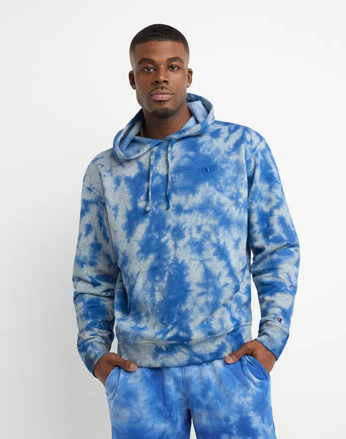 

Толстовка мужская Champion Crush Dye Fleece Hoodie голубая L, Голубой, Crush Dye Fleece Hoodie