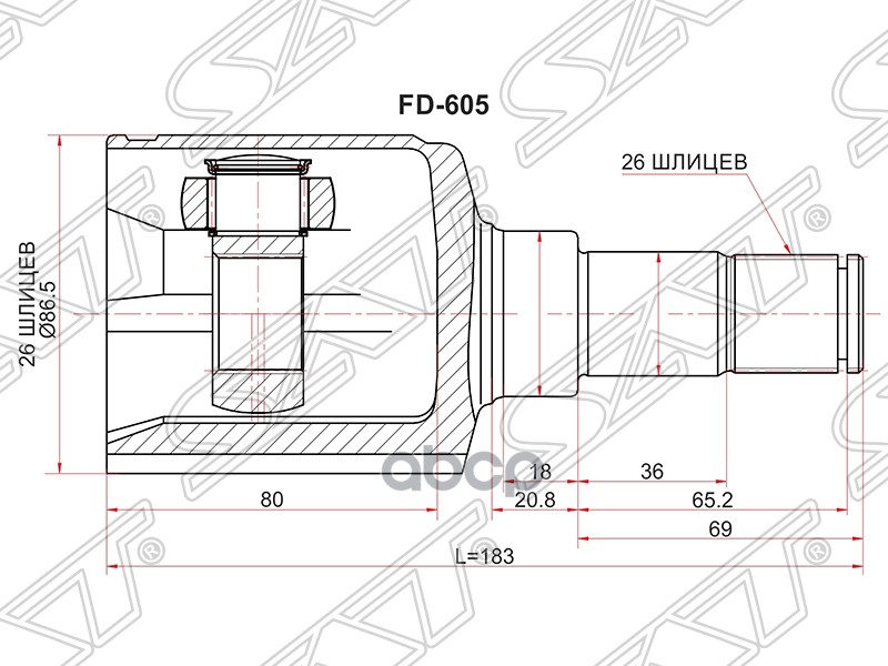 

SAT Шрус внутренний LH FORD TRANSIT CONNECT TC7 02-03