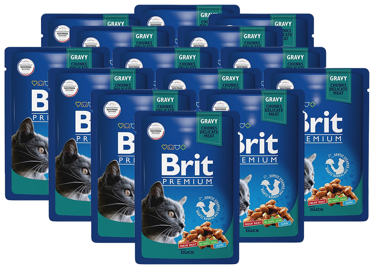 

Влажный корм для кошек Brit Premium с уткой в соусе, 14 шт по 85 г, Premium