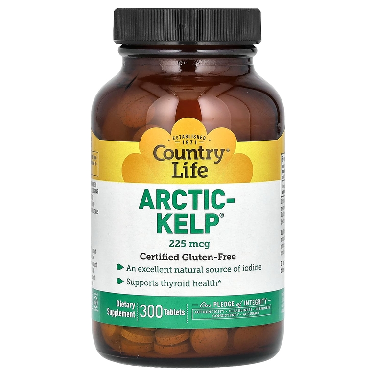 Арктические водоросли, Country Life, Arctic-Kelp, бурые, 225 мкг, 300 таблеток