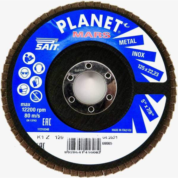 Круг лепестковый торцевой Planet-Mars Z конический 125x22.23 мм, Р120, цирконий Sait 41608
