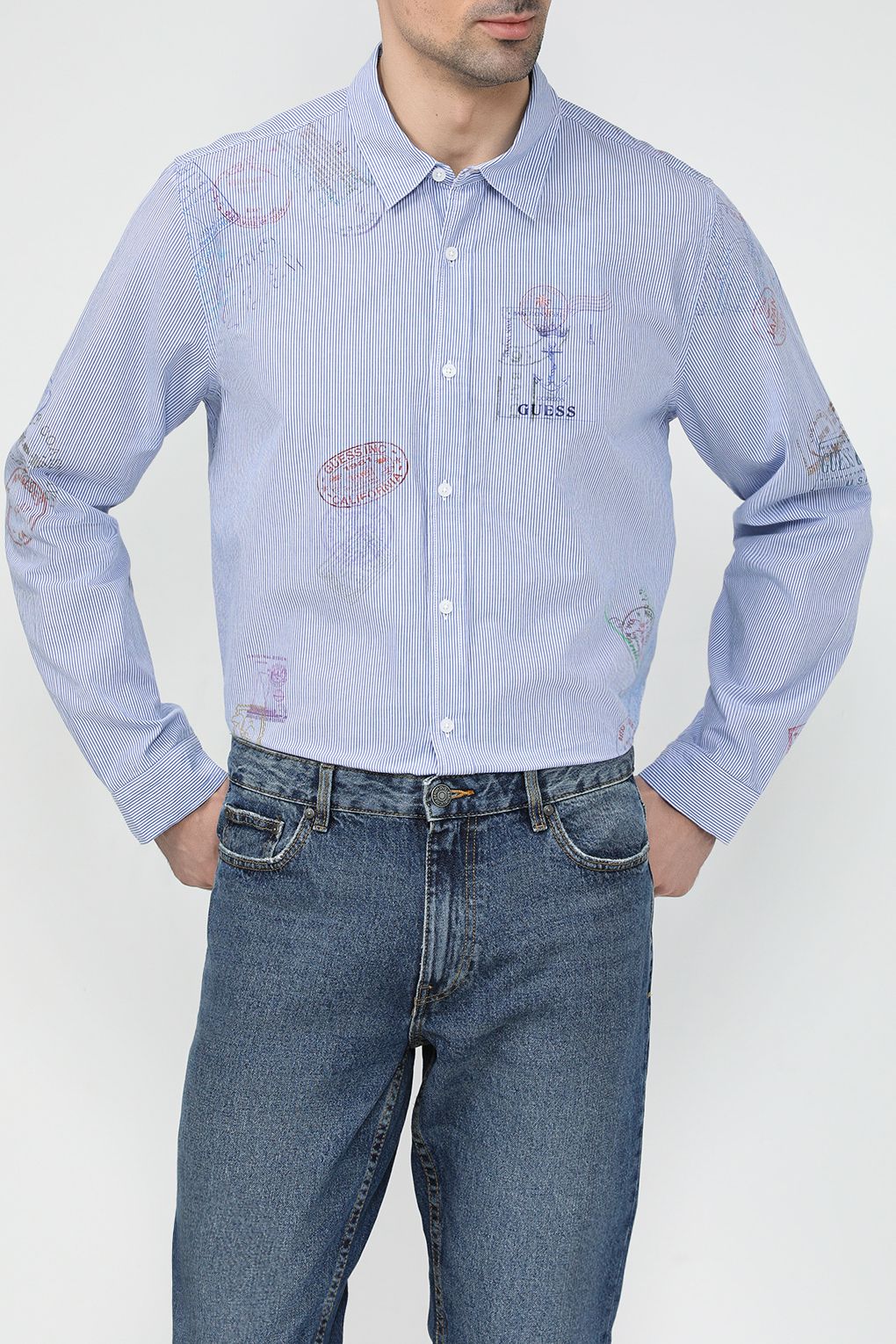 

Рубашка мужская Guess M4GH61 WG3U0 голубая XL, Голубой, M4GH61 WG3U0