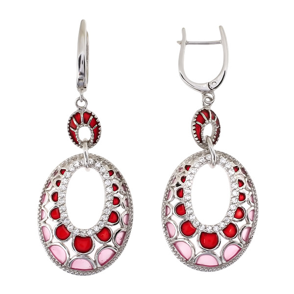 

Серьги подвески из серебра Balex Jewellery 2448930024, эмаль/фианит, 2448930024
