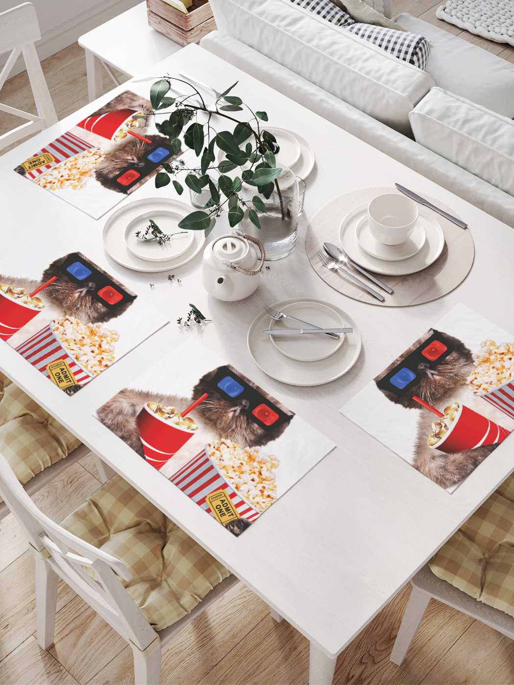 

Комплект салфеток JoyArty "В стерео кинотеатре" для сервировки стола 32х46 см, 4 шт., Белый