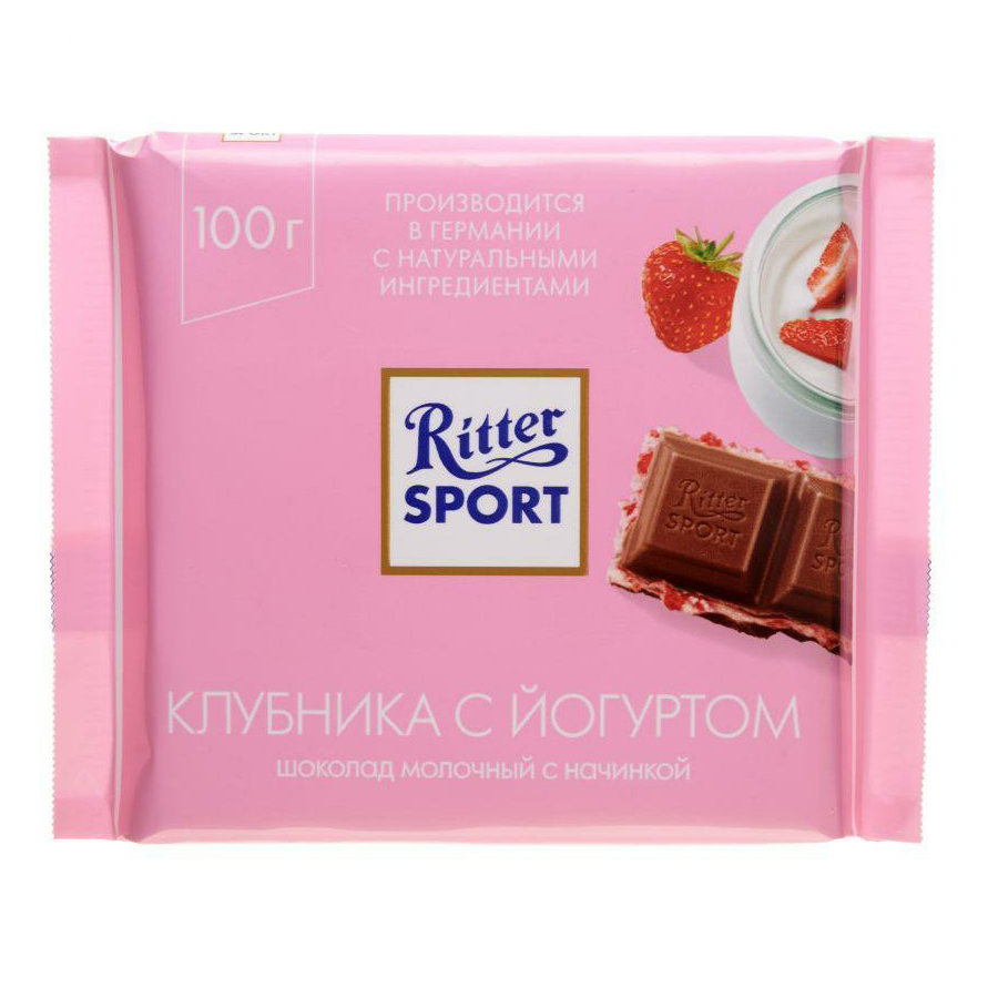 Шоколад Ritter Sport молочный с начинкой Клубника с йогуртом