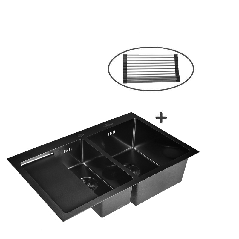 Кухонная мойка WISENT 7851B-SR с PVD покрытием (78х51см) со складной решеткой (графит)