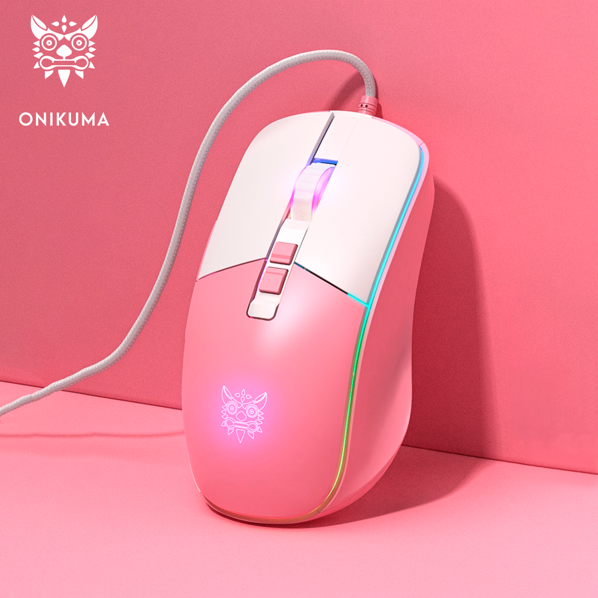 Проводная мышь Onikuma CW916 белый, розовый
