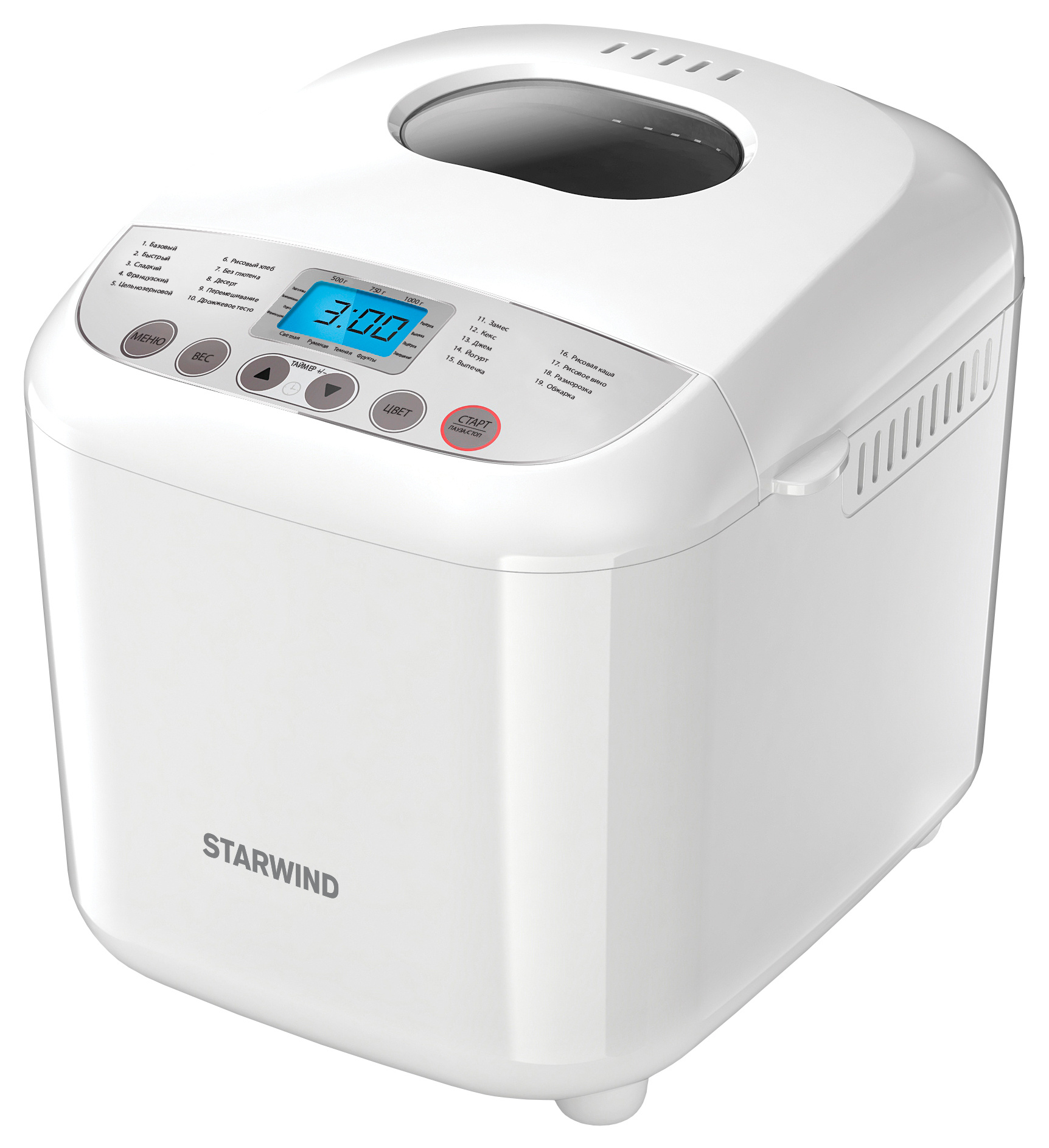 Хлебопечка STARWIND SBM2085 White, Silver