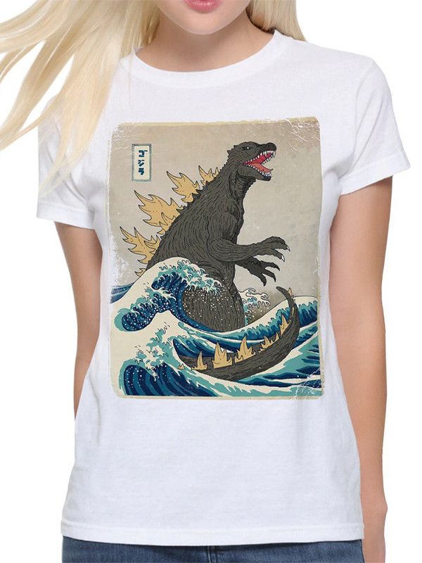 

Футболка женская DreamShirts Studio Годзилла и Большая волна ZIL-98032-1 белая M, Белый, Годзилла и Большая волна ZIL-98032-1