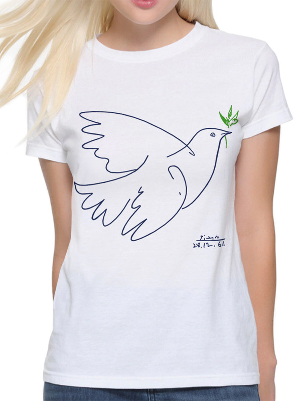 

Футболка женская DreamShirts Studio Голубь Мира Пабло Пикассо 1 белая L, Белый, Голубь Мира Пабло Пикассо 1