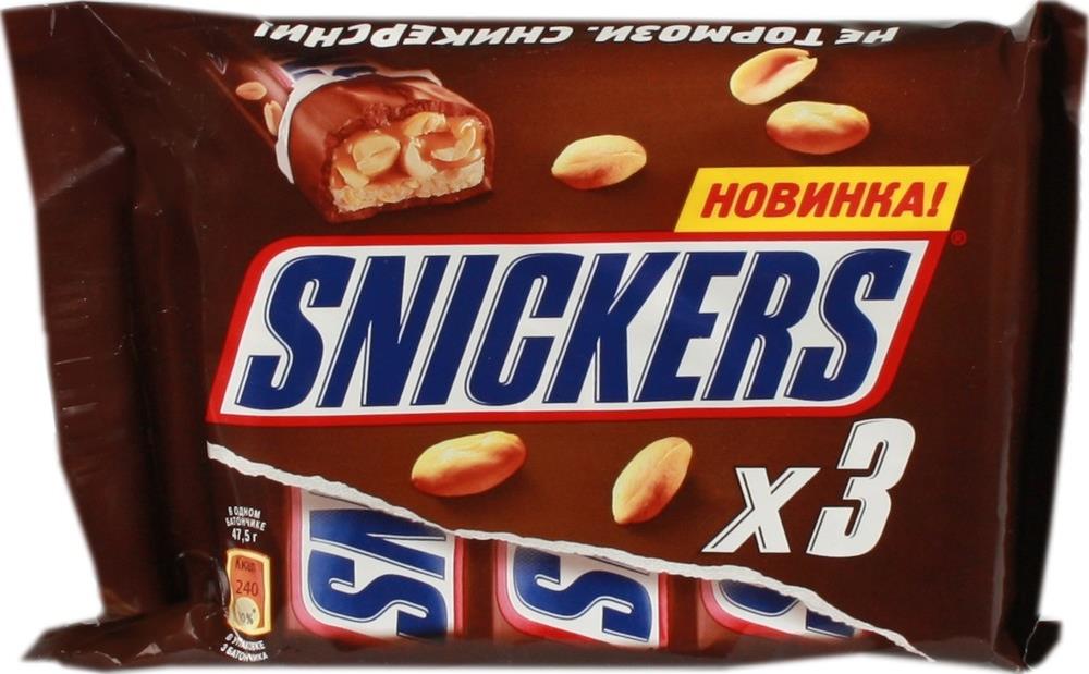 фото Шоколадный батончик snickers 47,5 г х 3 шт