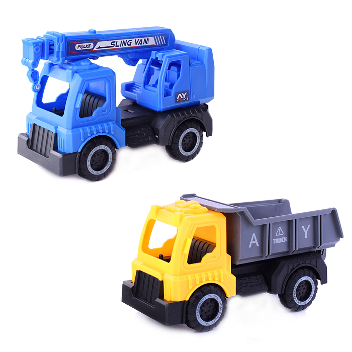 Набор строительной техники 4883-36 (кран+грузовик бортовой) под колпаком грузовик инерционный строительный кран