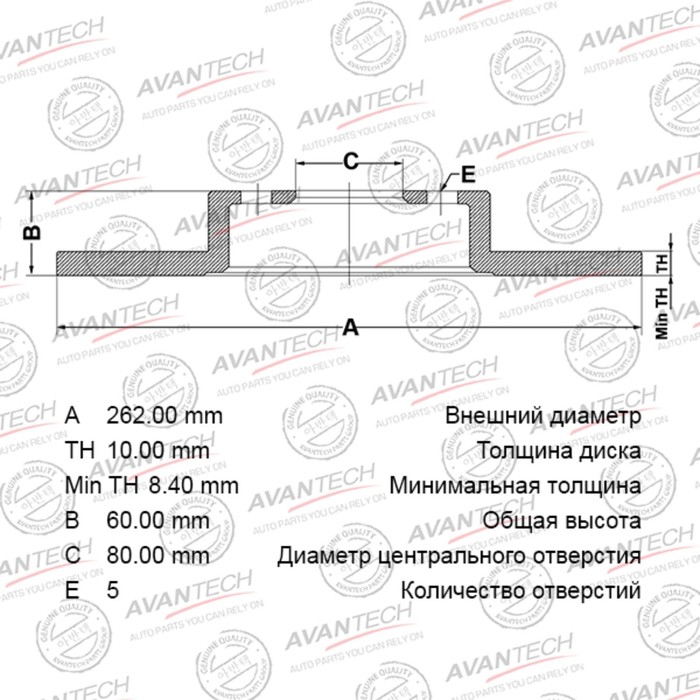 

Диск тормозной AVANTECH (RR) Lancer X (07-)1.8i MT5 EUROPE