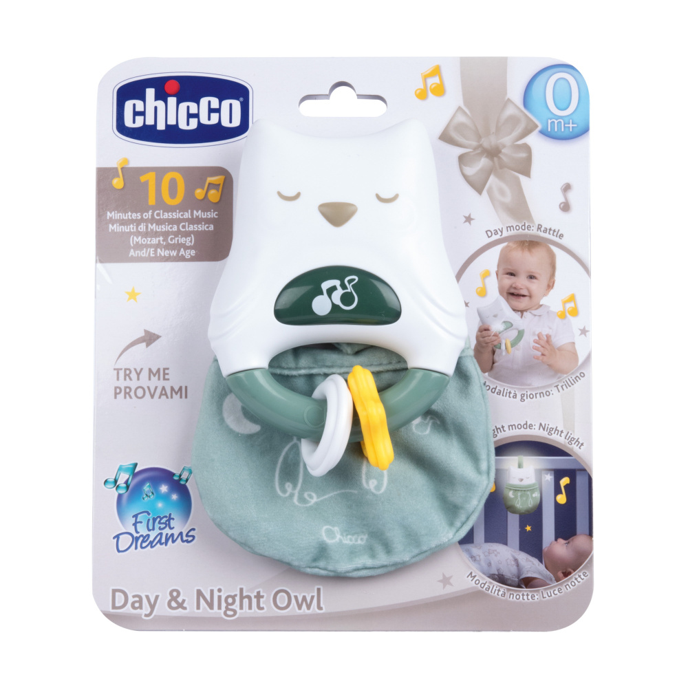 Игрушка Chicco 2 в 1 погремушка-ночник Совенок погремушка chicco игрушка ключики