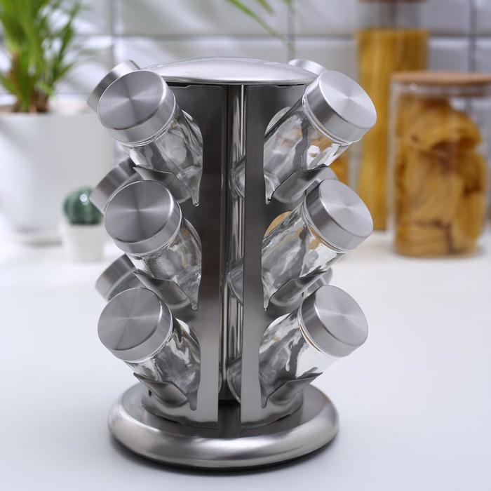 

Набор для специй «Профи», 12 предметов, 22x22x25,5 см, цвет металлик, Серебристый