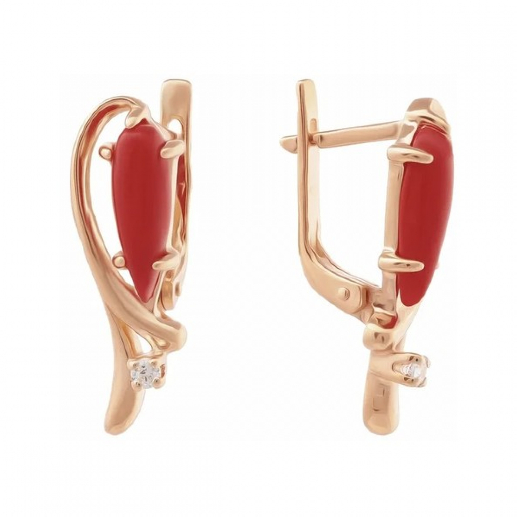 

Серьги из красного золота с кораллом Золото Дисконт 2008215726, 2008215726