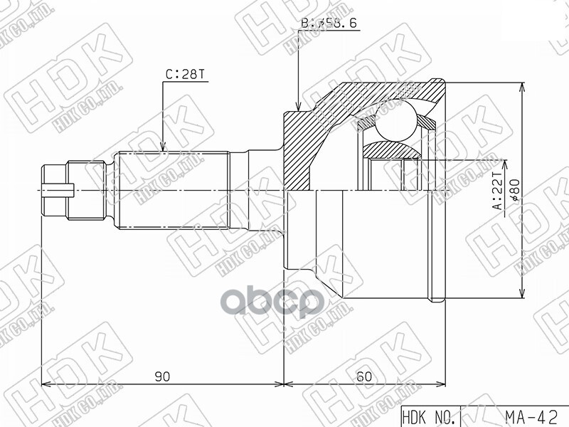 

HDK ШРУС наружный к-т 22x58.6x28 Mazda 3 BK 2003-2008