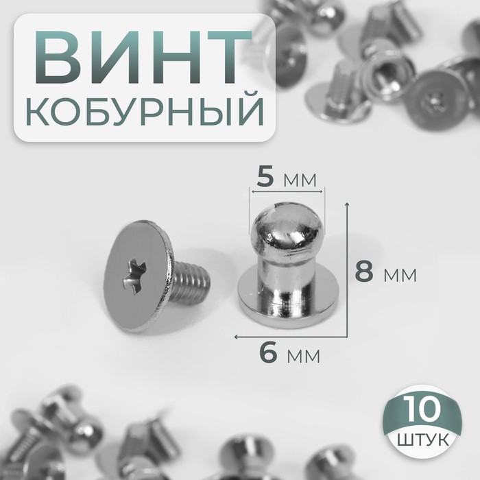 

Кобурный винт d = 5/6 х 8 мм, 10 шт, цвет серебряный, Серебристый