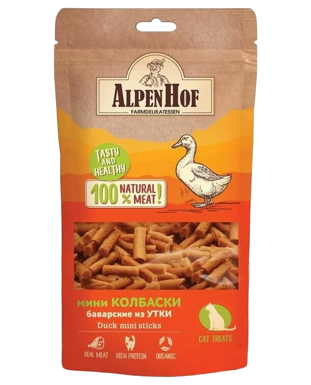 Лакомство для кошек AlpenHof Мини колбаски баварские из утки, 50 г