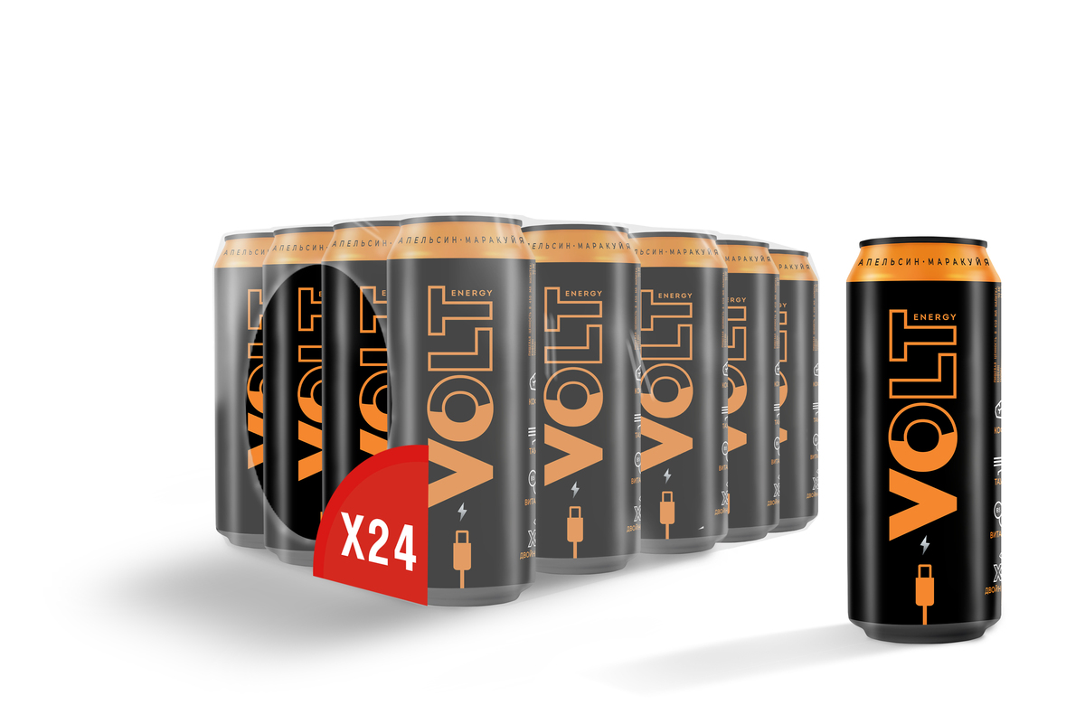 Энергетический напиток Volt Energy со вкусом апельсина и маракуйи, 24 шт по 0,45 л