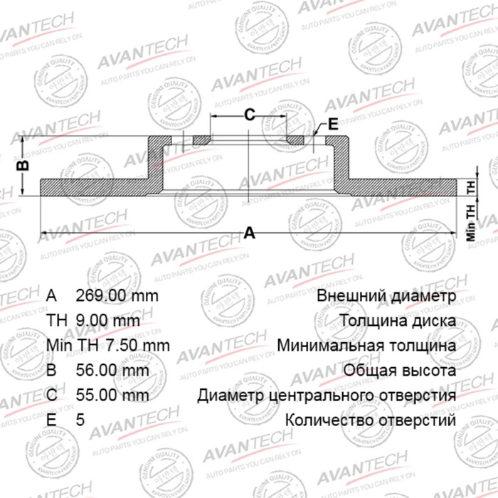 

Диск тормозной AVANTECH (RR) Prius NHW20 (04-09)