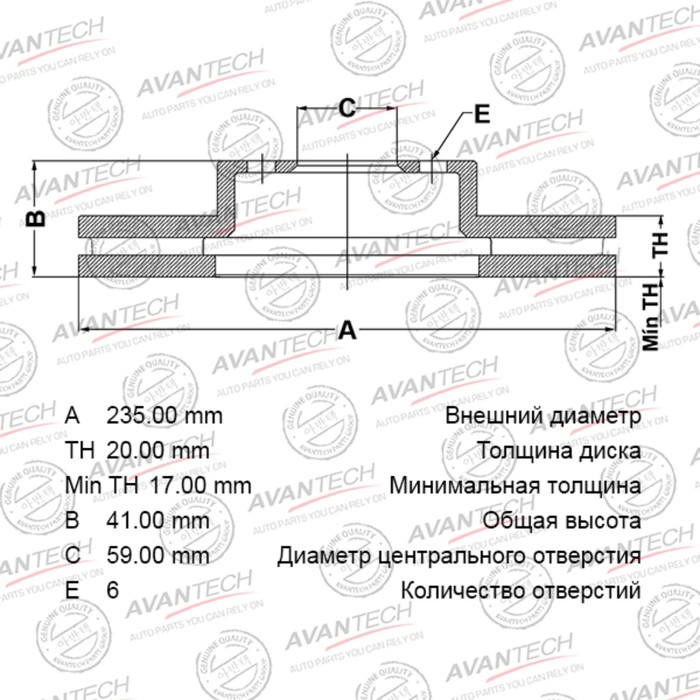 

Диск тормозной AVANTECH (FR) Aveo Hatch 3-д(08-)