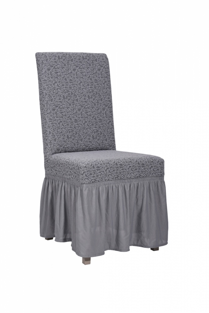 фото Чехол на стул с оборкой venera "жаккард", цвет серый, 1 предмет