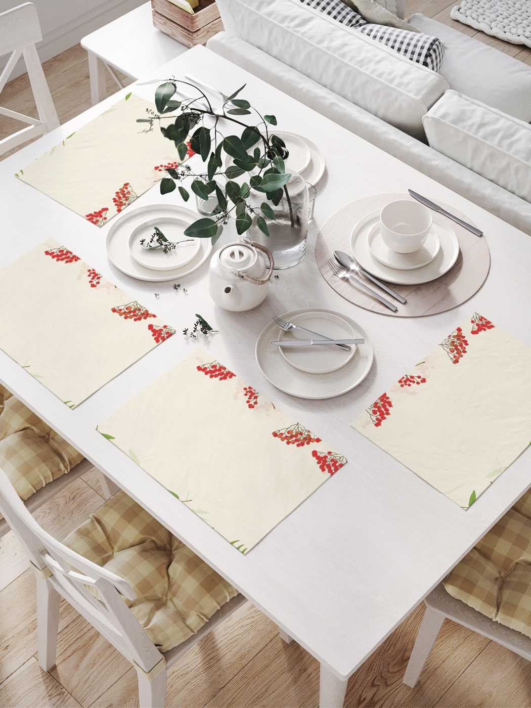 

Комплект салфеток JoyArty "Рябиновый край" (32х46 см, 4 шт.), Голубой