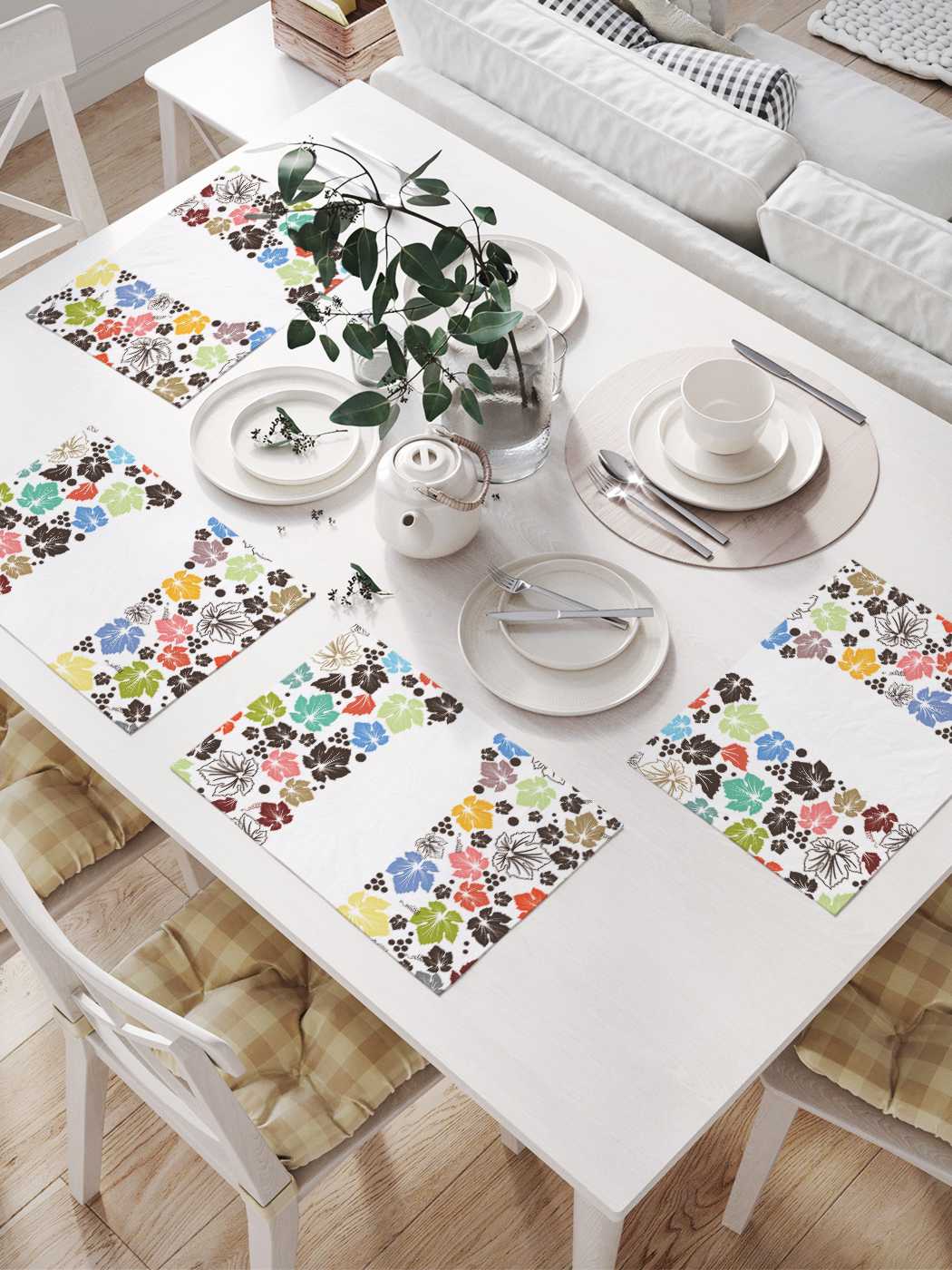 

Комплект салфеток JoyArty "Цветные виноградные листья" (32х46 см, 4 шт.), Голубой