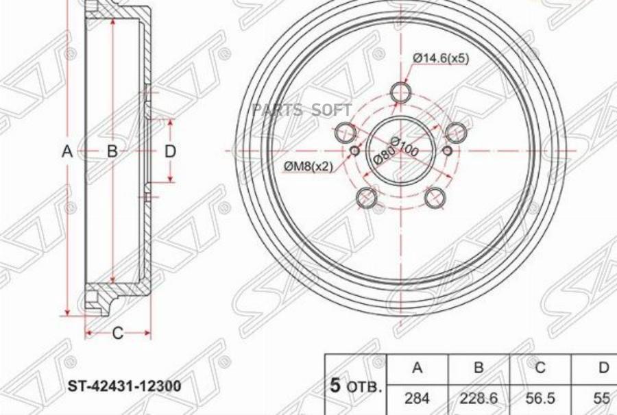 

SAT Барабан тормозной зад TOYOTA PREMIO/ALLION ZRT26#