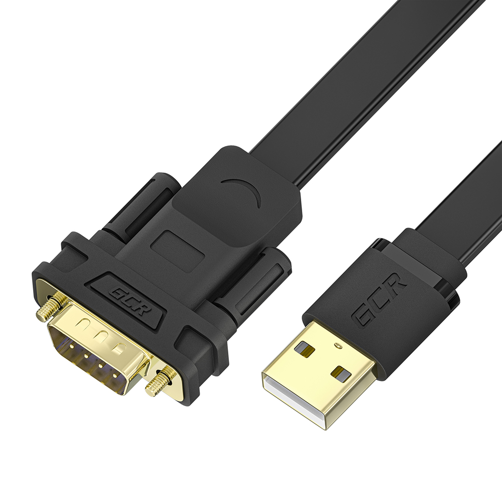 фото Gcr конвертер-переходник 3.0m плоский, черный usb 2.0 am/db9 rs-232 pro, чипсет pl2303ra